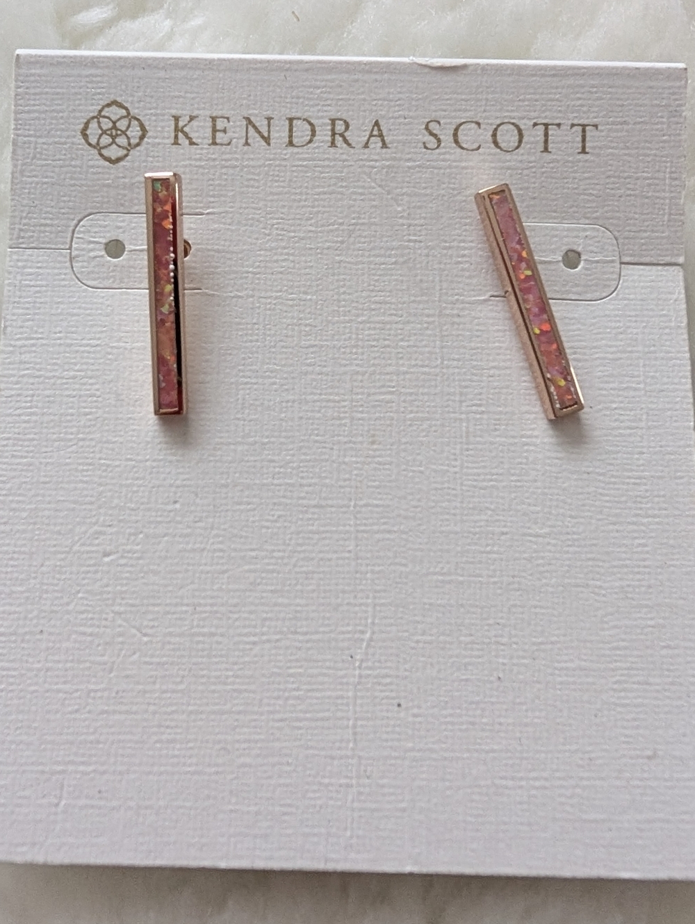 Kendra Scott Rose Gold Pink Opal Drusy Finish Bar Stud Levi Earrings
